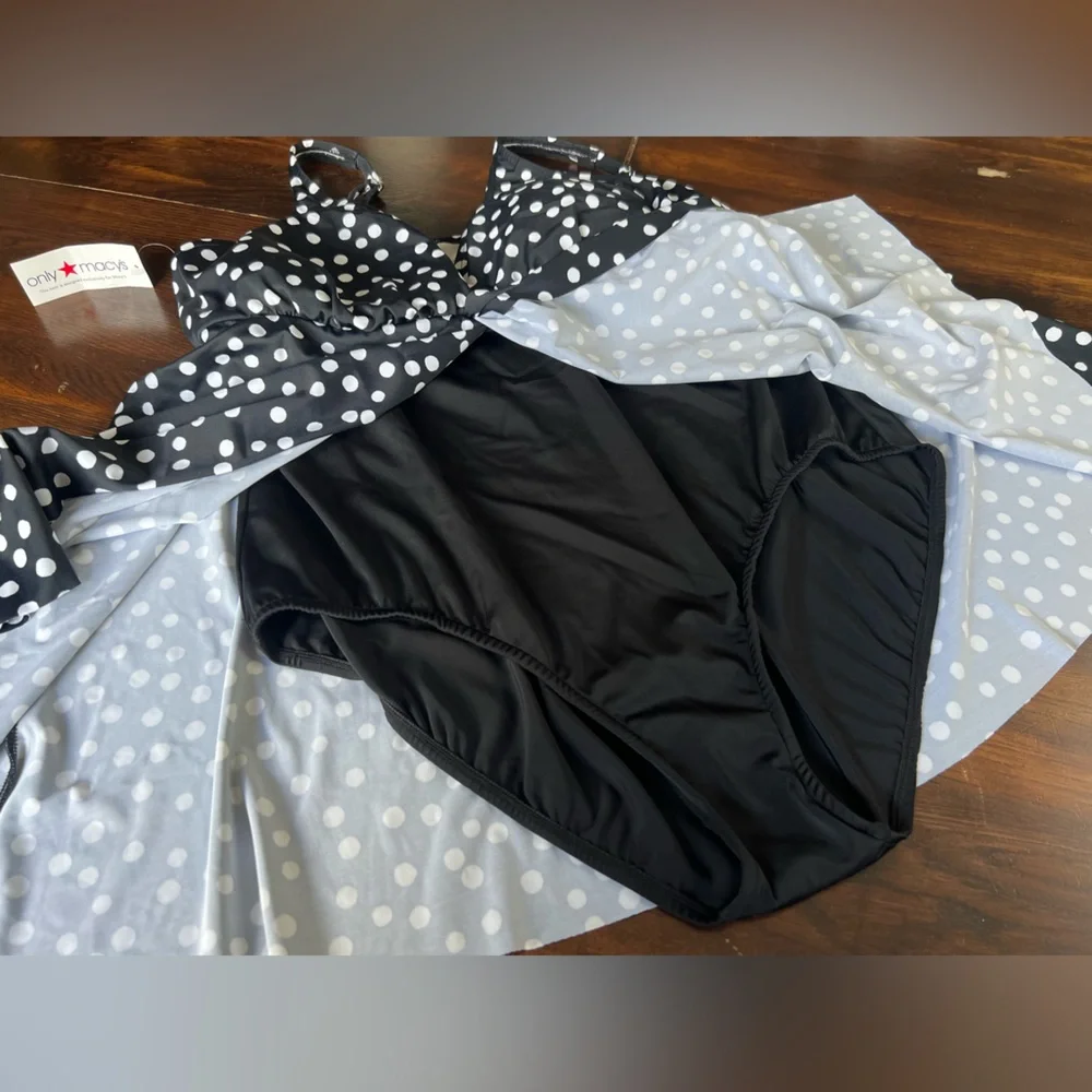 Swim Solutions NWT Swimsuit One Piece Women’s Plus 18W Black Polka Dot Dress - Picture 3 of 11